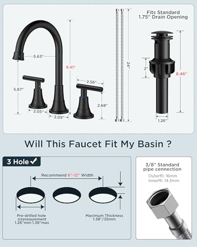 FORIOUS Black Bathroom Faucet 3 view 5