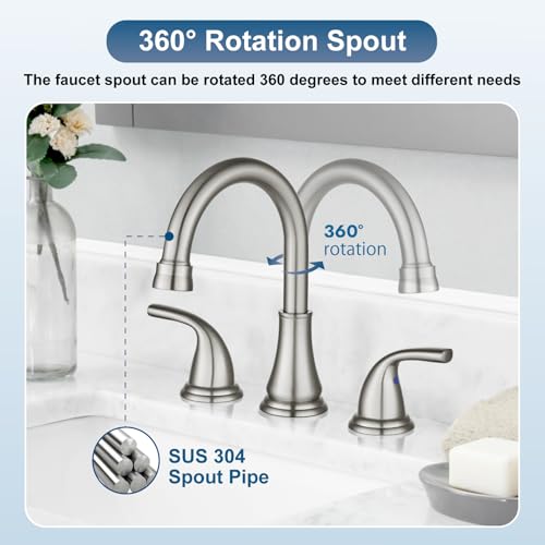 Cinwiny Brushed Nickel Widespread Bathroom view 3