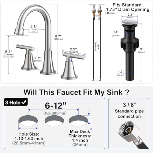 Hurran Brushed Nickel Bathroom Sink Faucet view 5